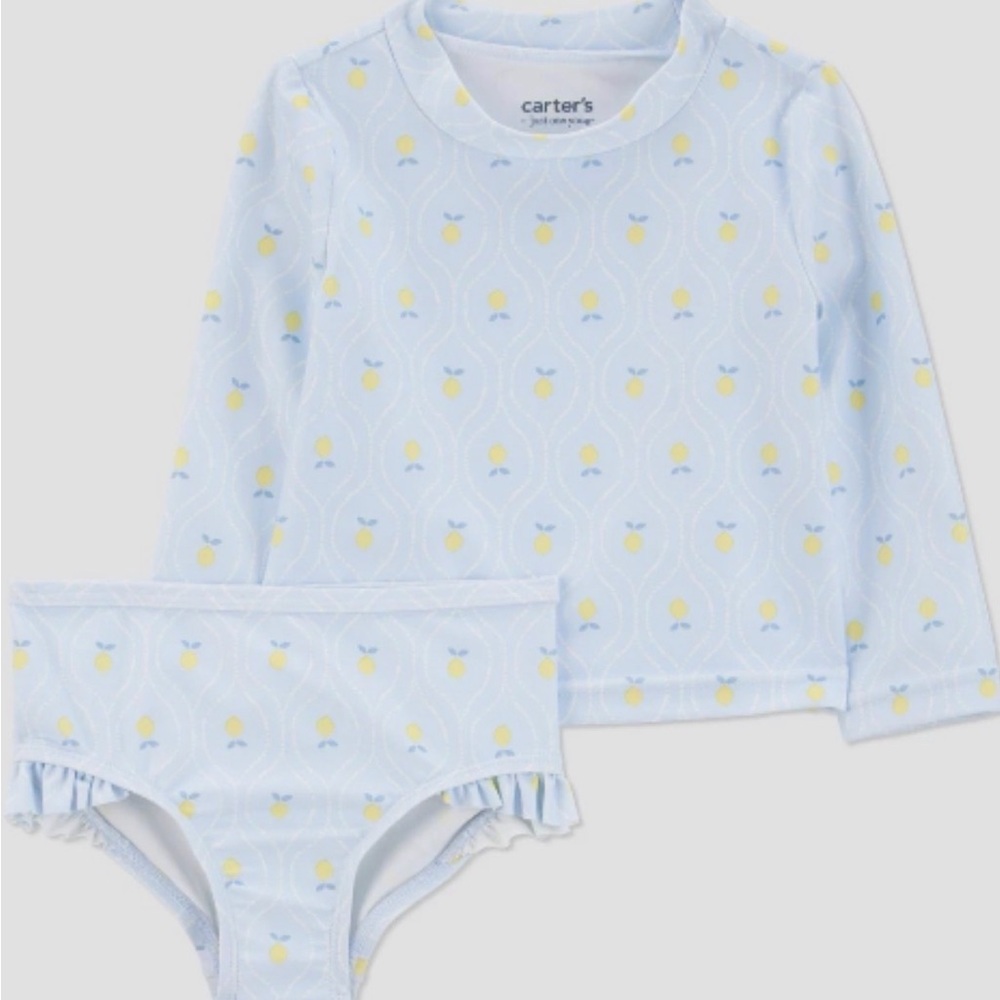 Carter’s Baby Girl long sleeve Lemon print one piece Rashguard swimsuitUPF 50+